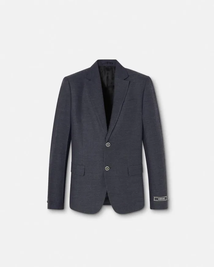 Herringbone SingleBreasted Blazer Gray Men Versace Blazers and Suits