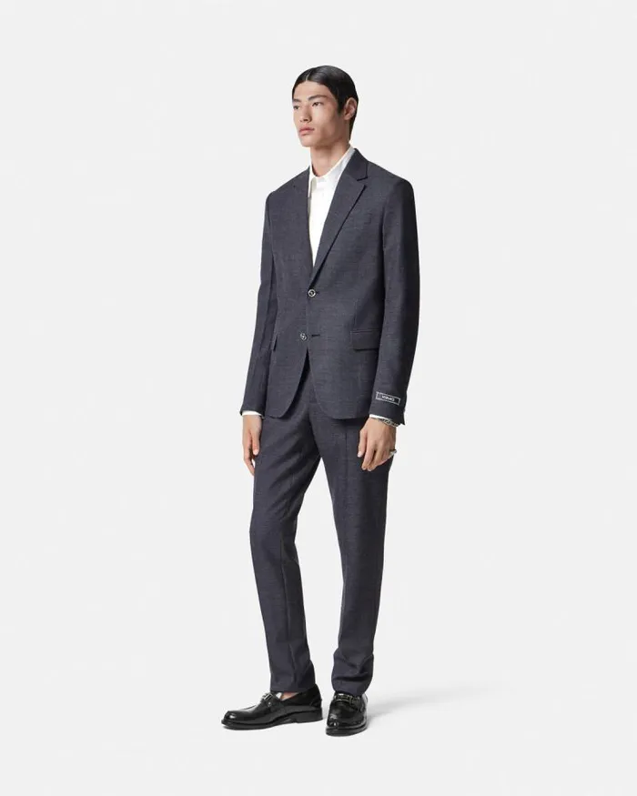 Herringbone SingleBreasted Blazer Gray Men Versace Blazers and Suits
