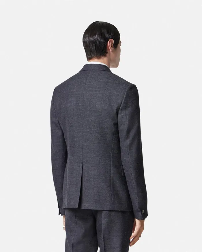 Herringbone SingleBreasted Blazer Gray Men Versace Blazers and Suits