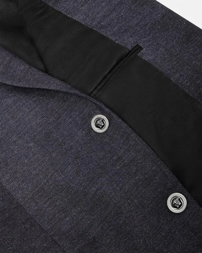 Herringbone SingleBreasted Blazer Gray Men Versace Blazers and Suits