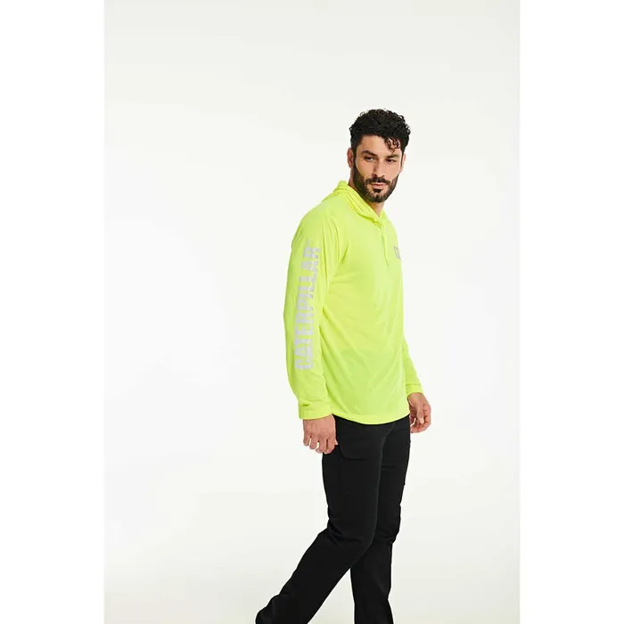 Hivis Upf Hooded Long Sleeve Tee Yellow Men Cat Footwear Tops and Outerwear