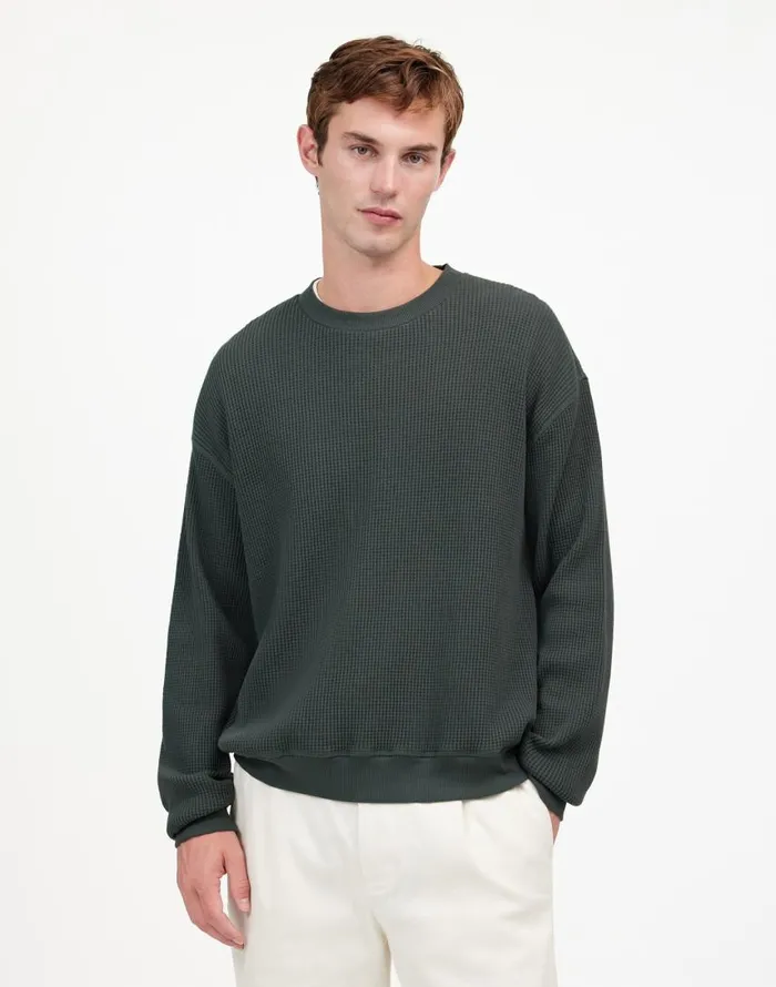 Hoodies and Sweatshirts Men Madewell Cotton Thermal Sweatshirt Industrial Green