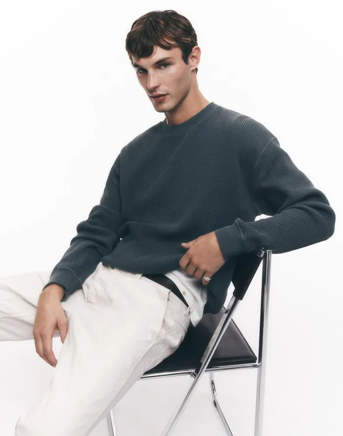 Hoodies and Sweatshirts Men Madewell Cotton Thermal Sweatshirt Industrial Green