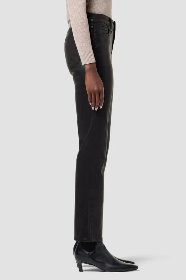 Hudson Jeans Straight Nico MidRise Straight Ankle Jean W Slit Hem Coated Black Beauty 8211 Women