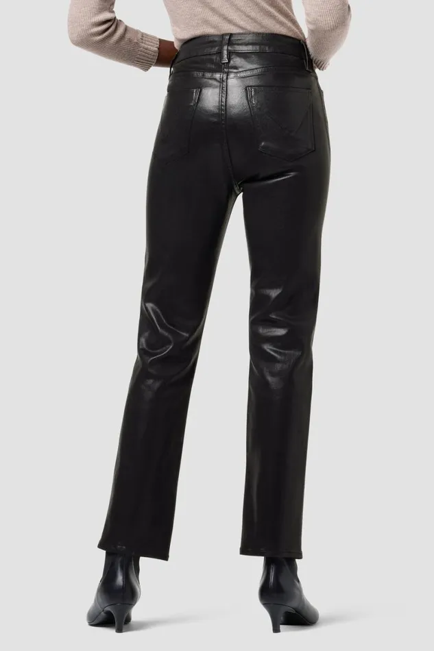Hudson Jeans Straight Nico MidRise Straight Ankle Jean W Slit Hem Coated Black Beauty 8211 Women