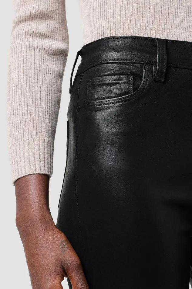 Hudson Jeans Straight Nico MidRise Straight Ankle Jean W Slit Hem Coated Black Beauty 8211 Women