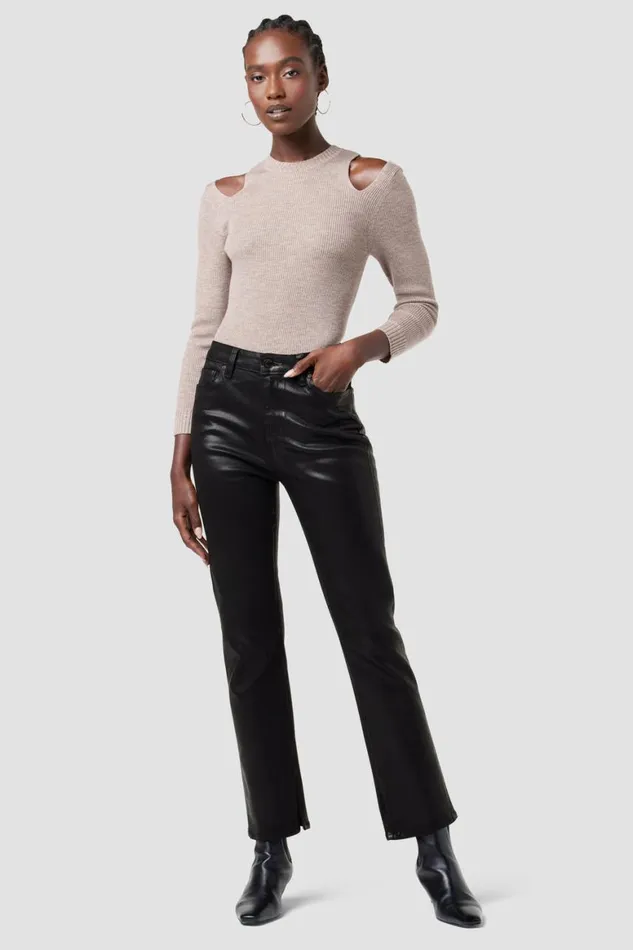 Hudson Jeans Straight Nico MidRise Straight Ankle Jean W Slit Hem Coated Black Beauty 8211 Women