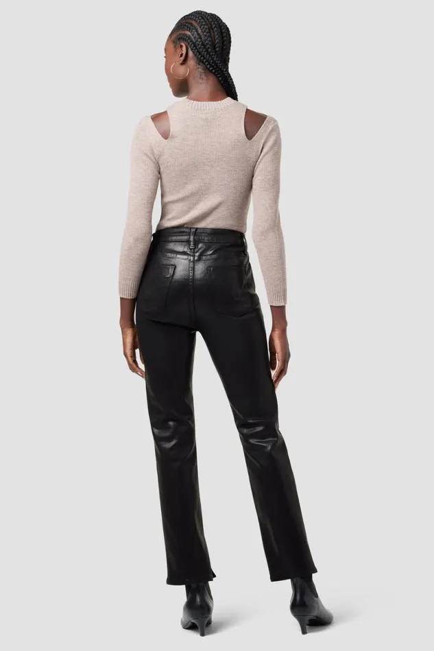 Hudson Jeans Straight Nico MidRise Straight Ankle Jean W Slit Hem Coated Black Beauty 8211 Women