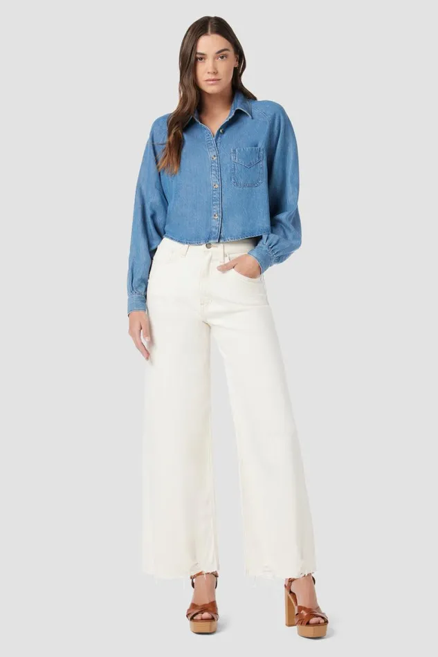 Hudson Jeans Wide Leg James HighRise Wide Leg Crop Jean Ecru Destructed Hem 8211 Women Hudson Jeans Wide Leg James HighRise Wide Leg Crop Jean Ecru Destructed Hem 8211 Women