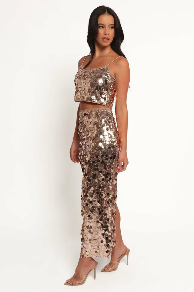 Hulu Sequin Skirt Set Rose Gold Matching Sets Petal and Pup Women