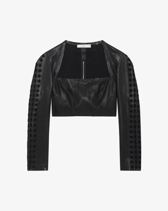 IRO ADA LEATHER EMBROIDERED CROPPED TOP Black Women Tops and Shirts