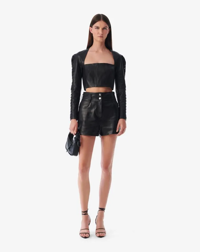 IRO ADA LEATHER EMBROIDERED CROPPED TOP Black Women Tops and Shirts