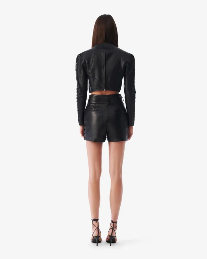 IRO ADA LEATHER EMBROIDERED CROPPED TOP Black Women Tops and Shirts