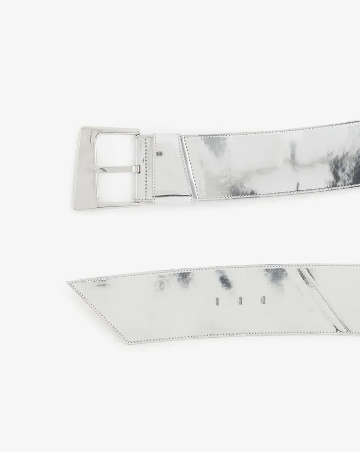 IRO ARA MIRROR OVERSIZED BELT IN SILVERTONED LEATHER Silver Women Belts