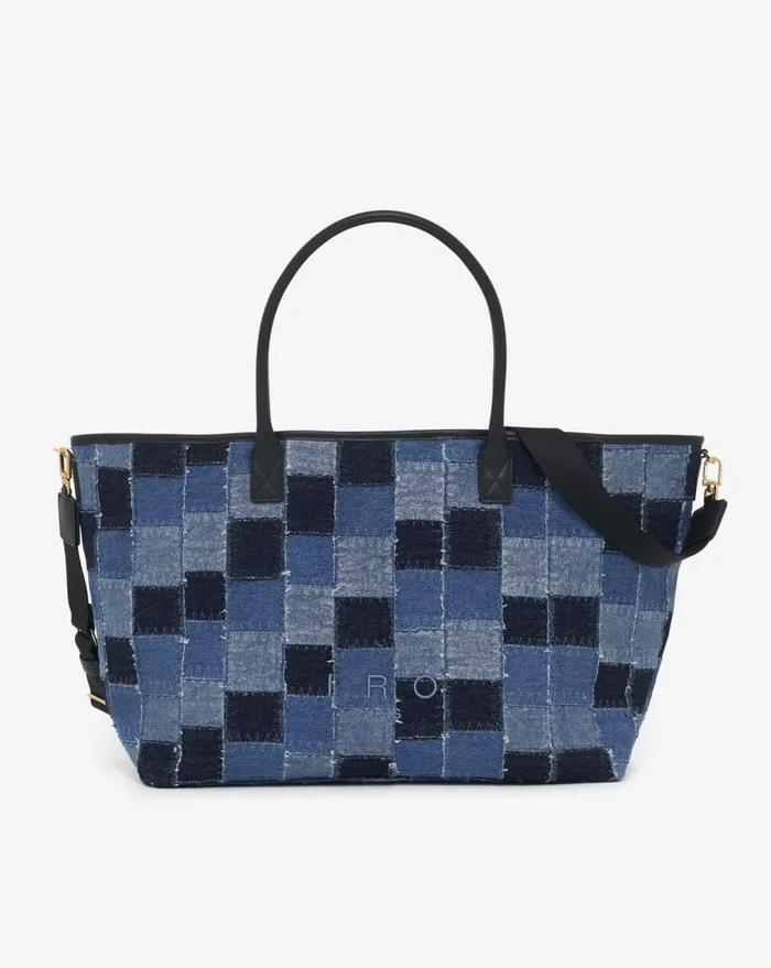 IRO CABIRO PATCHWORK LARGE DENIM CANVAS TOTE BAG Patchwork Denim Women Bags