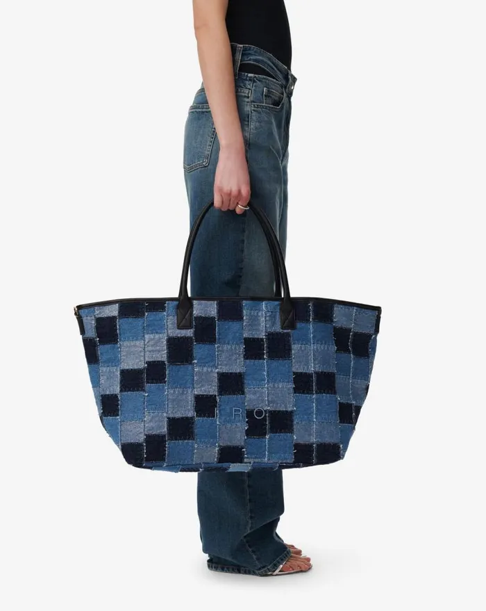 IRO CABIRO PATCHWORK LARGE DENIM CANVAS TOTE BAG Patchwork Denim Women Bags