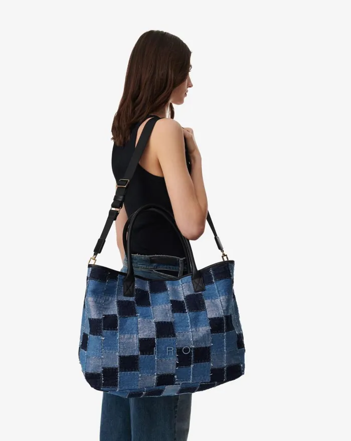 IRO CABIRO PATCHWORK LARGE DENIM CANVAS TOTE BAG Patchwork Denim Women Bags