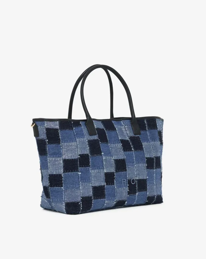 IRO CABIRO PATCHWORK LARGE DENIM CANVAS TOTE BAG Patchwork Denim Women Bags