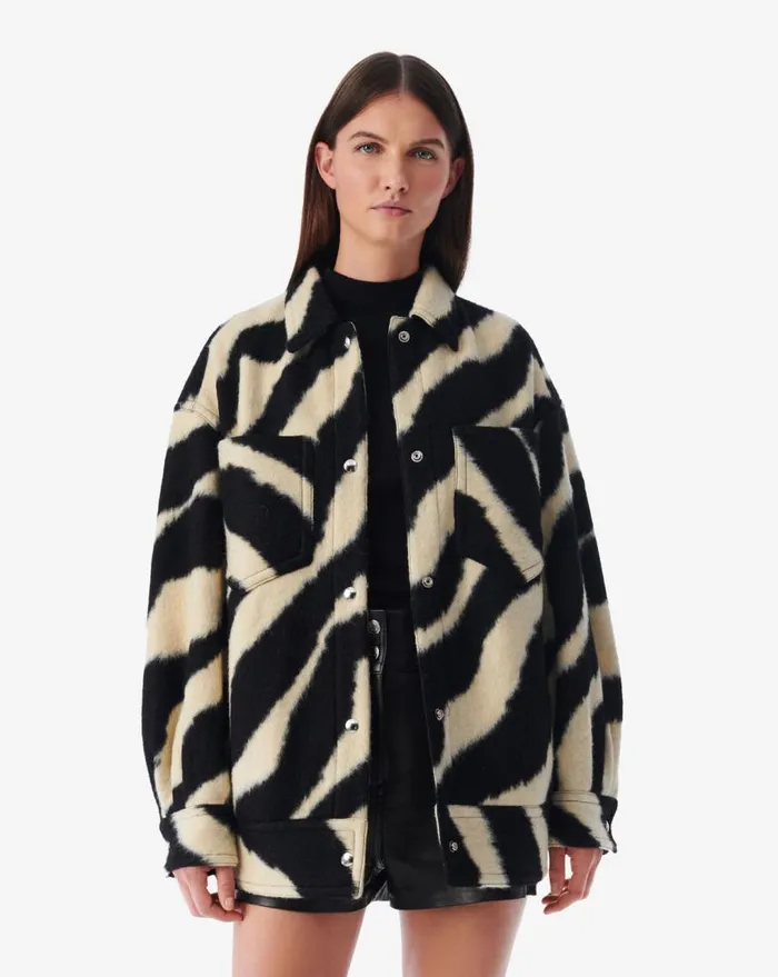 IRO EDWINA LONG ZEBRA PATTERN JACKET Pink Beige Women Jackets and Coats
