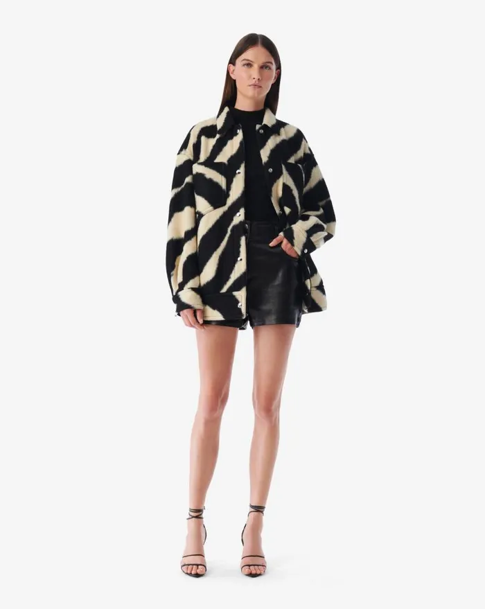 IRO EDWINA LONG ZEBRA PATTERN JACKET Pink Beige Women Jackets and Coats