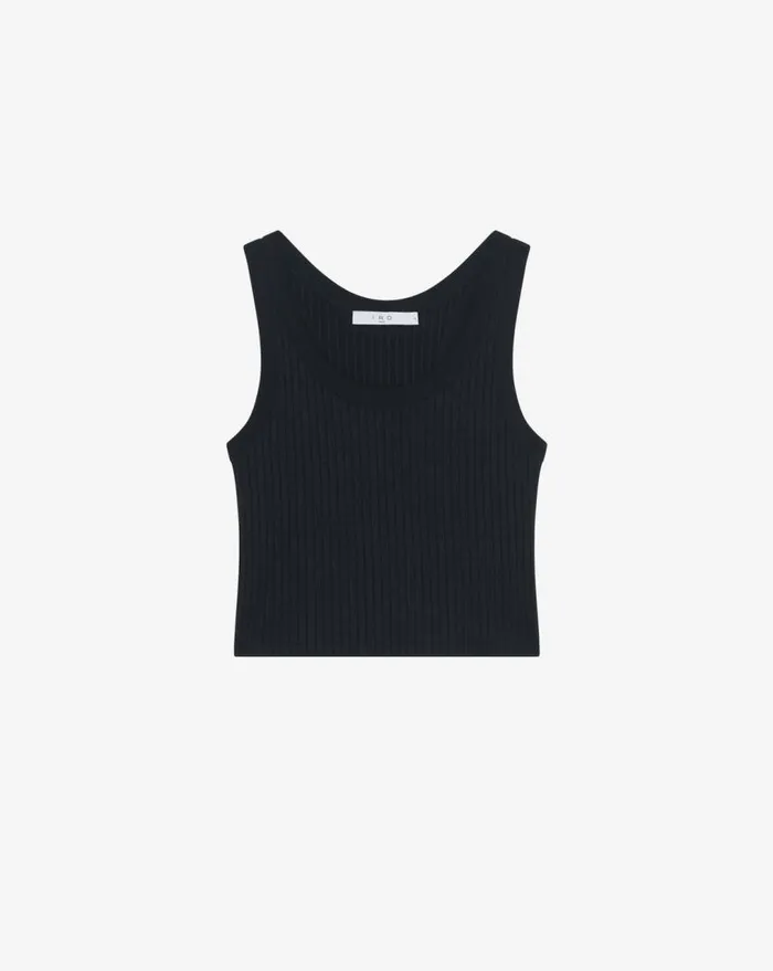 IRO EMMA CROPPED RIBBED TANK TOP Black Women Tshirts