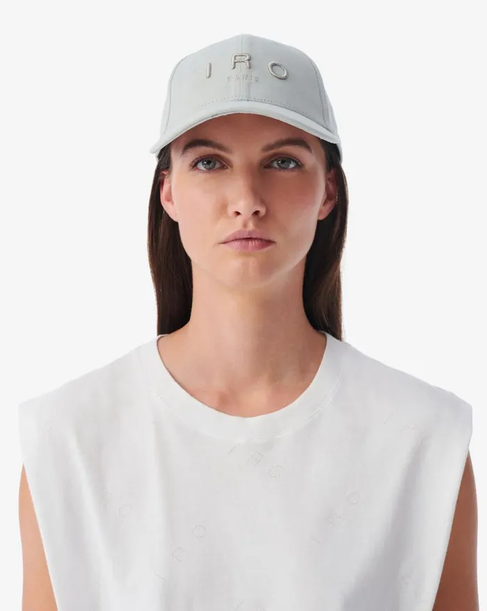 IRO GREB EMBROIDERED CAP Dark Used Denim White Women Hats