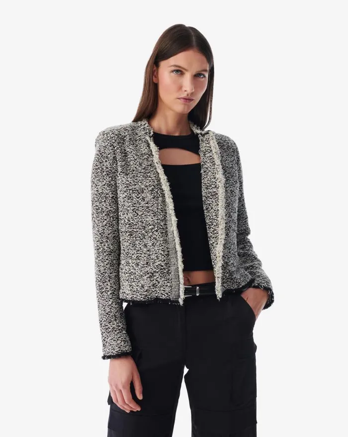 IRO HAZELA FRINGED TWEED JACKET Blackecru Women Jackets and Coats