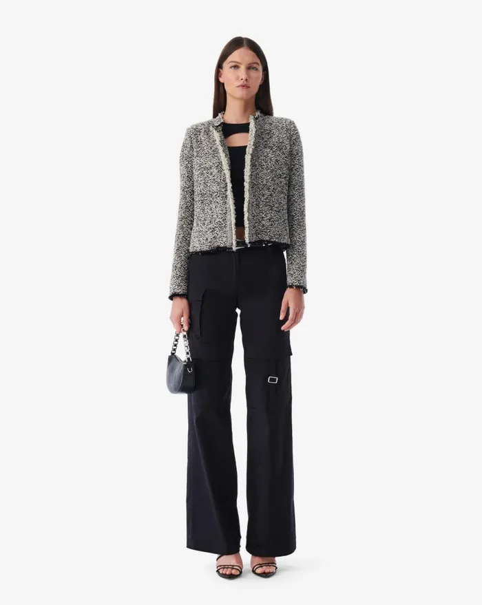 IRO HAZELA FRINGED TWEED JACKET Blackecru Women Jackets and Coats
