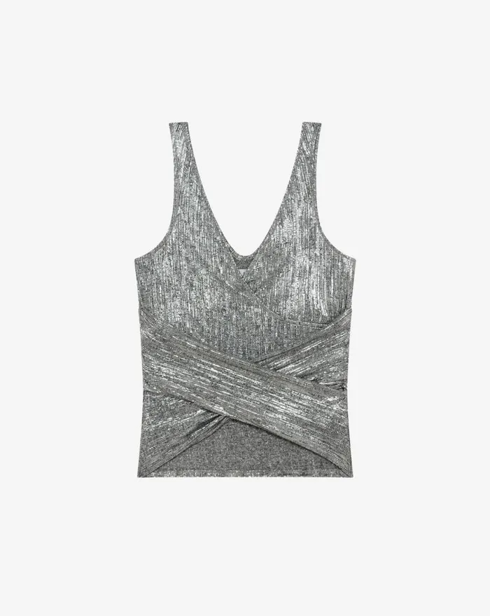 IRO IAMOVI VNECK LUREX JERSEY TOP Grey Lurex Women Tops and Shirts