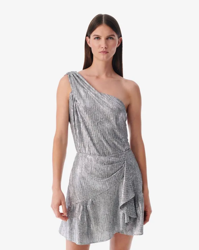 IRO ISAURE ASYMMETRICAL LUREX JERSEY TOP Grey Lurex Women Tops and Shirts