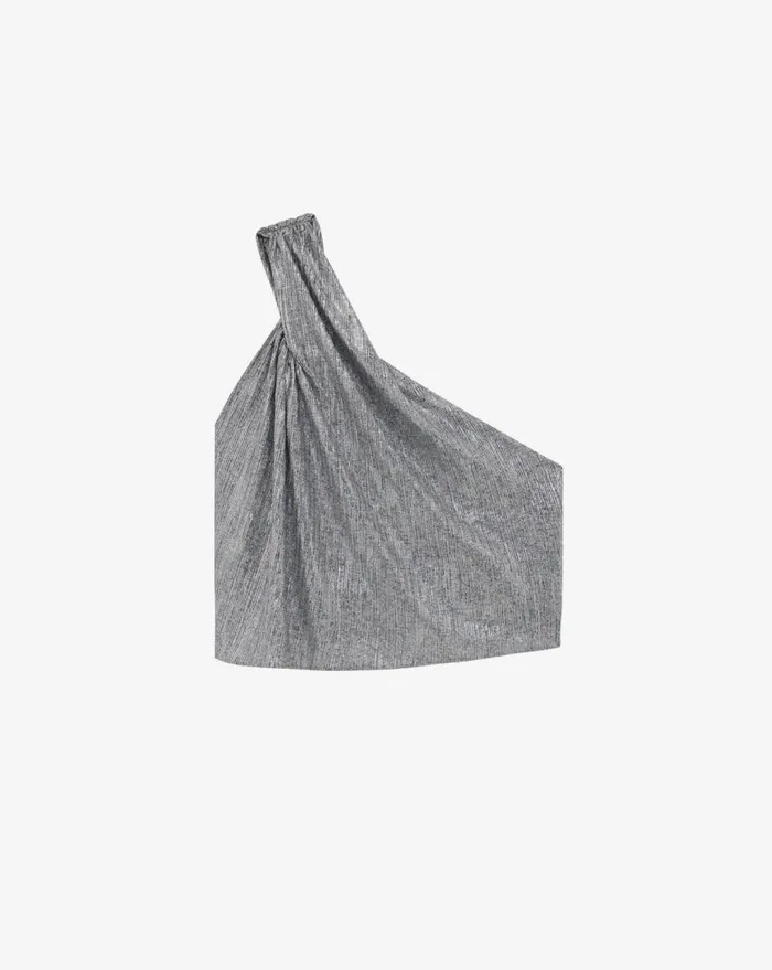 IRO ISAURE ASYMMETRICAL LUREX JERSEY TOP Grey Lurex Women Tops and Shirts