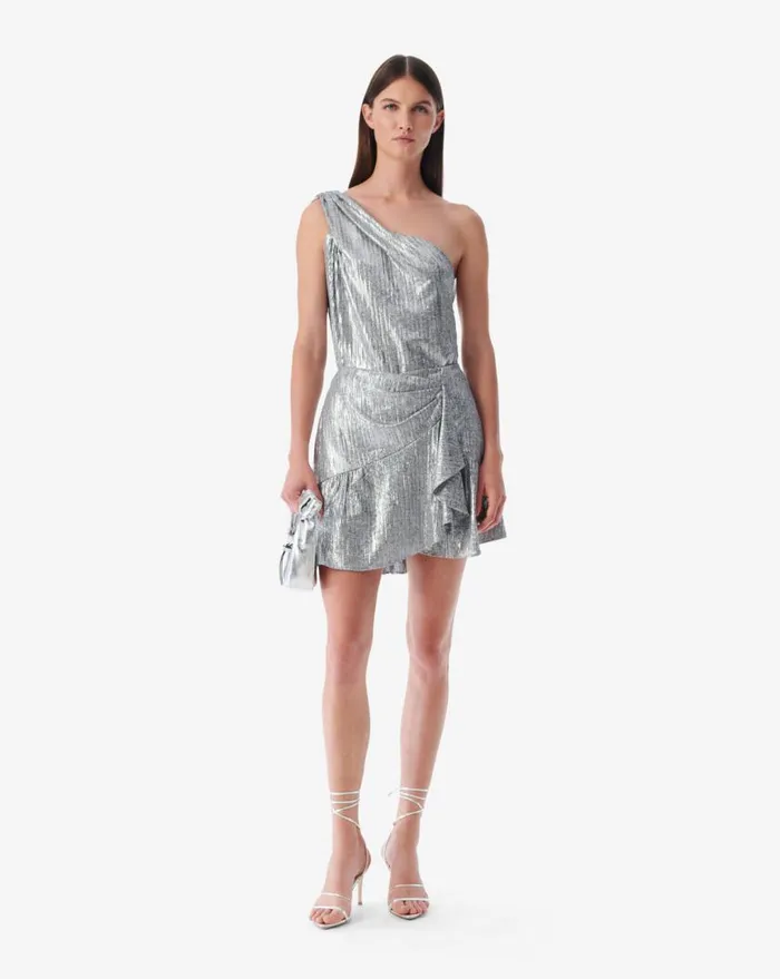 IRO ISAURE ASYMMETRICAL LUREX JERSEY TOP Grey Lurex Women Tops and Shirts