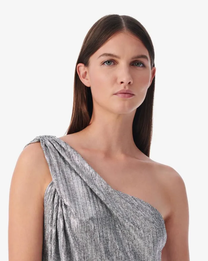 IRO ISAURE ASYMMETRICAL LUREX JERSEY TOP Grey Lurex Women Tops and Shirts