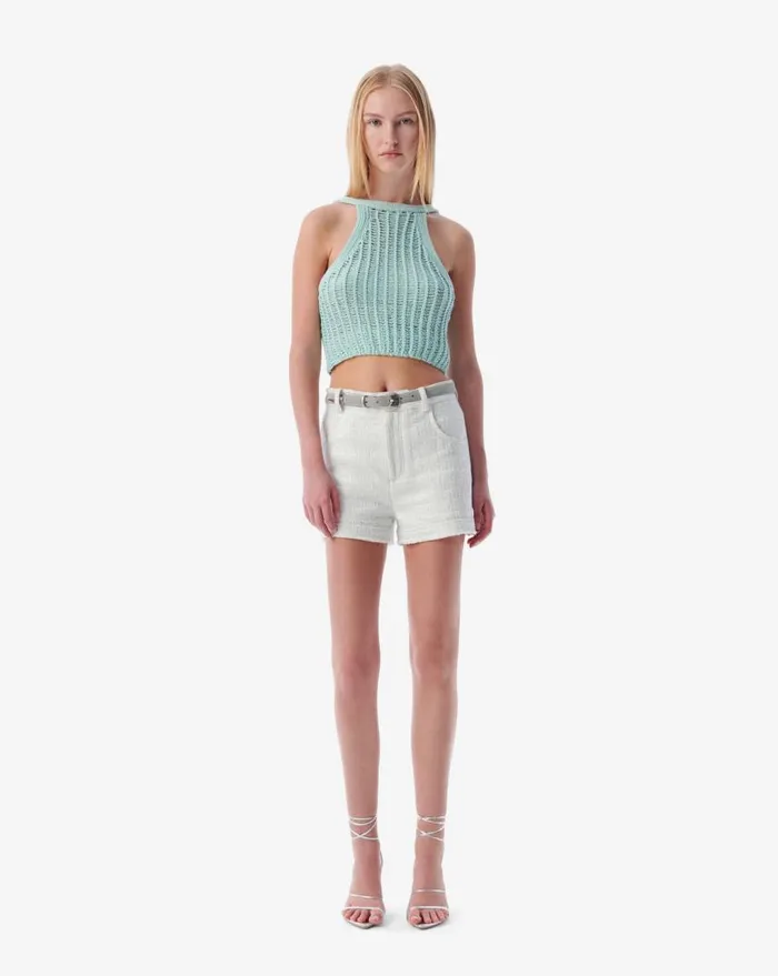 IRO SENDA FRINGED LUREX TWEED SHORTS Whitesilver Women Shorts and Skirts