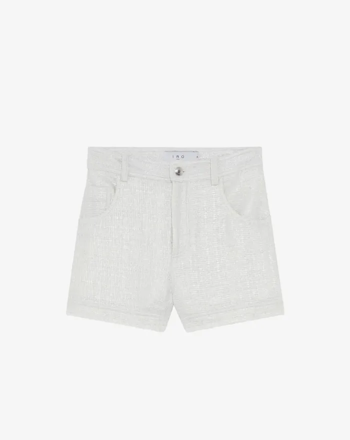 IRO SENDA FRINGED LUREX TWEED SHORTS Whitesilver Women Shorts and Skirts