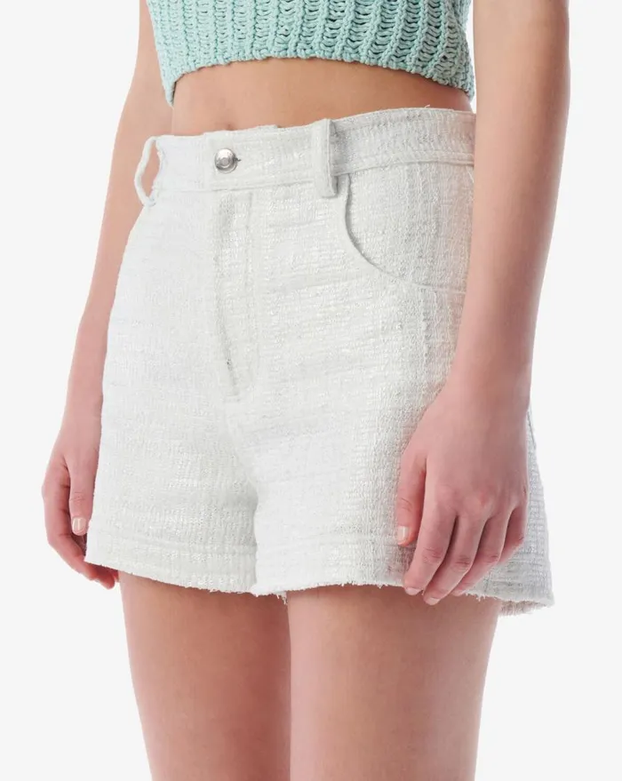 IRO SENDA FRINGED LUREX TWEED SHORTS Whitesilver Women Shorts and Skirts