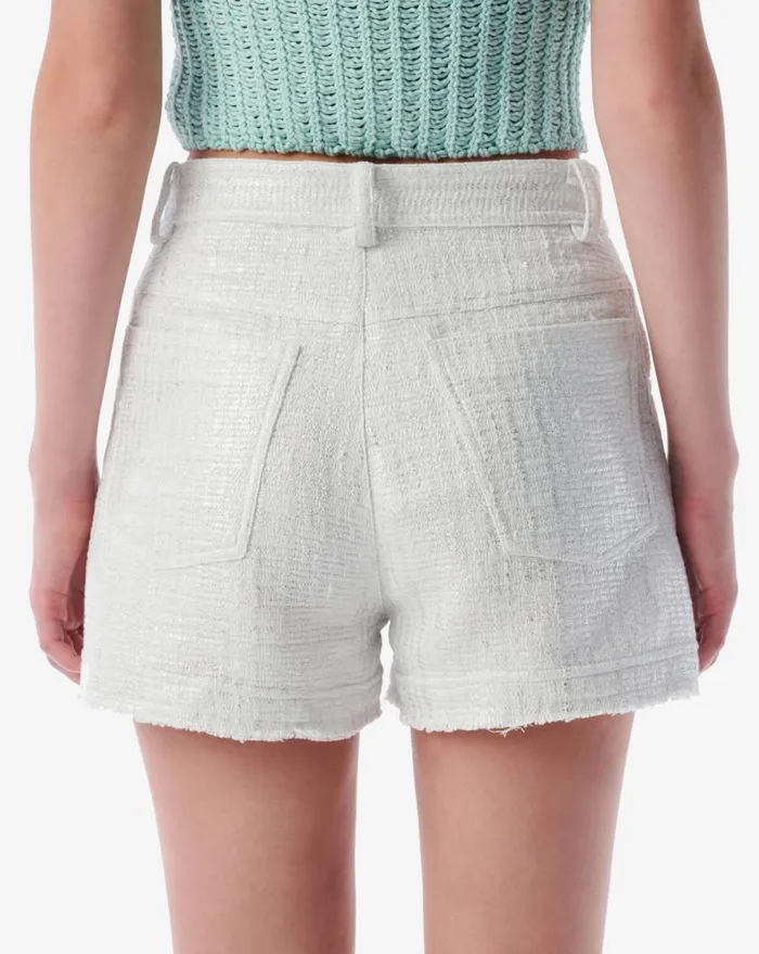 IRO SENDA FRINGED LUREX TWEED SHORTS Whitesilver Women Shorts and Skirts