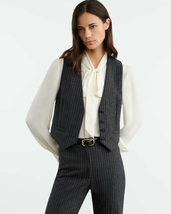ISMAEL VEST Charcoal Pinstripe Women Nili Lotan Tops