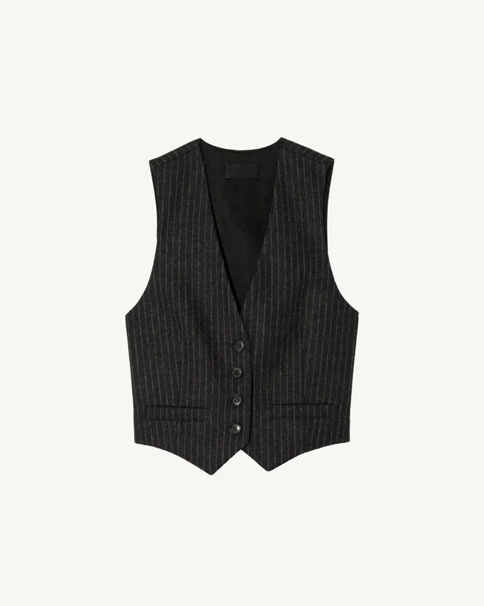 ISMAEL VEST Charcoal Pinstripe Women Nili Lotan Tops