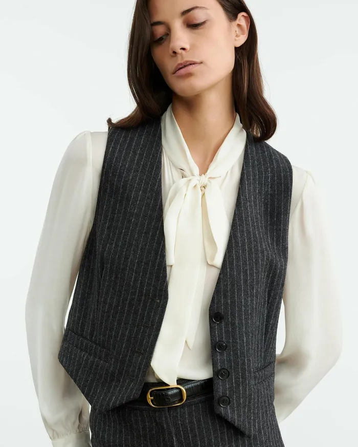 ISMAEL VEST Charcoal Pinstripe Women Nili Lotan Tops