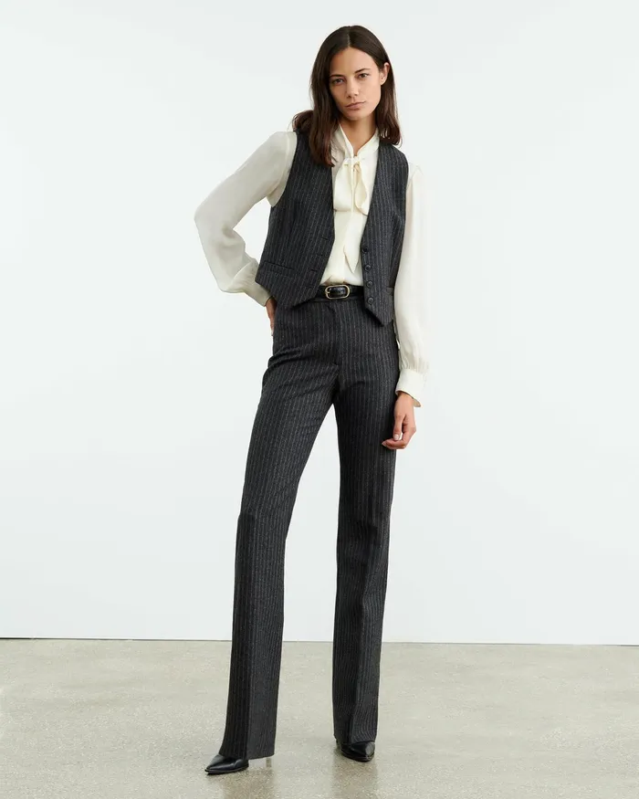 ISMAEL VEST Charcoal Pinstripe Women Nili Lotan Tops