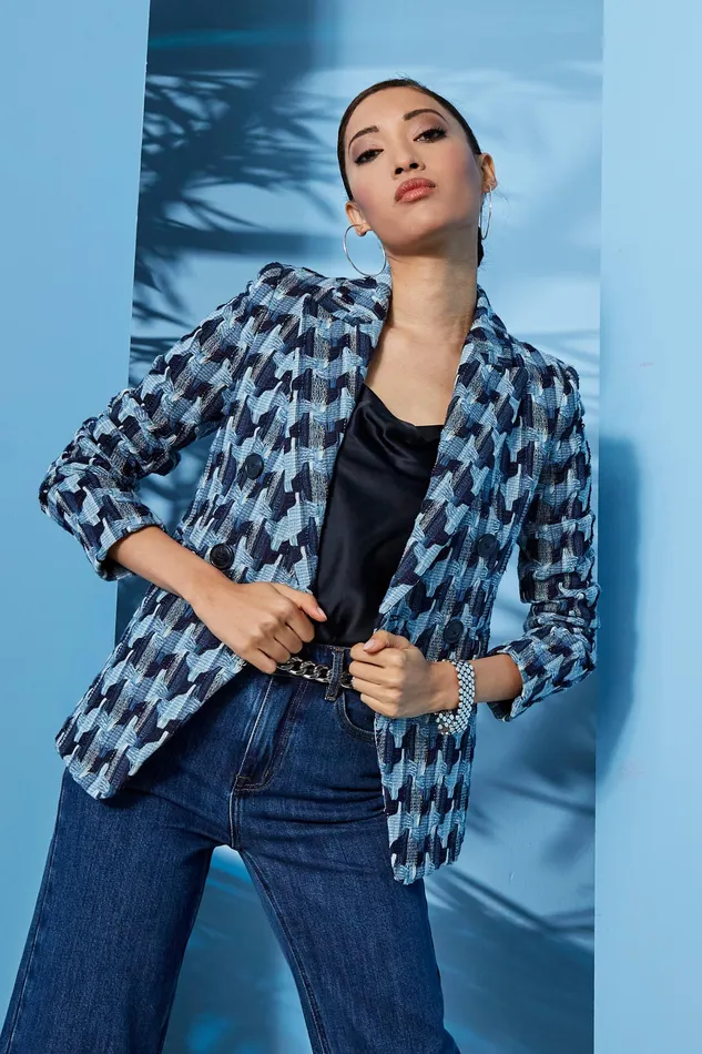Jackets and Blazers Women Elie Tahari Twisted Tweed Blazer NAVY MULTI