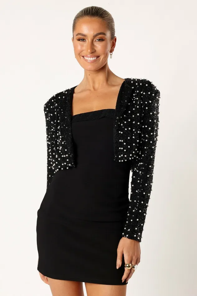 Jackets and Coats Monica All Over Pearl Crop Jacket Black Petal and Pup Women