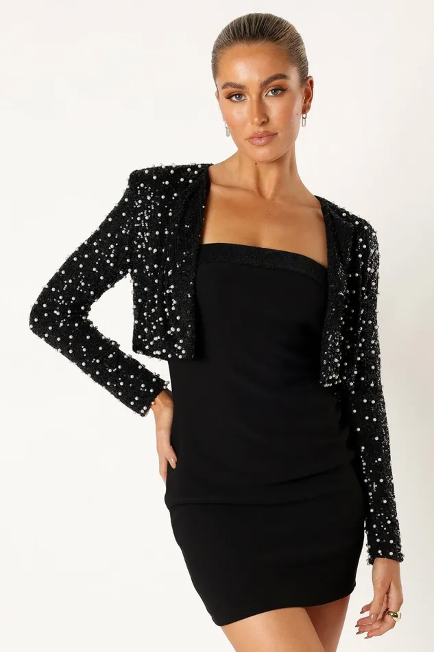 Jackets and Coats Monica All Over Pearl Crop Jacket Black Petal and Pup Women