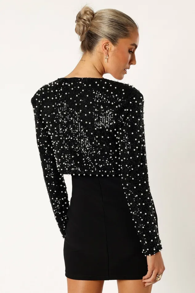 Jackets and Coats Monica All Over Pearl Crop Jacket Black Petal and Pup Women
