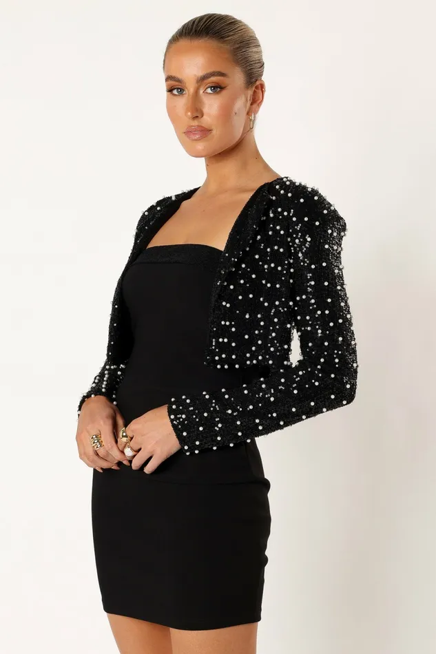 Jackets and Coats Monica All Over Pearl Crop Jacket Black Petal and Pup Women