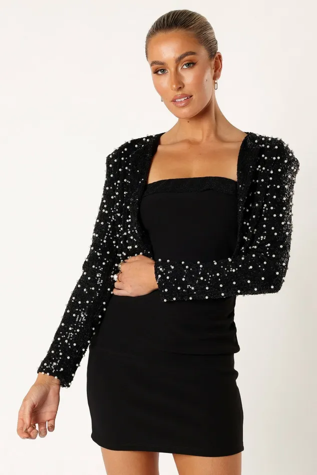 Jackets and Coats Monica All Over Pearl Crop Jacket Black Petal and Pup Women