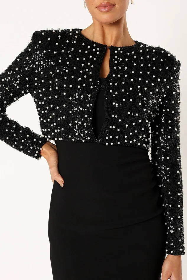 Jackets and Coats Monica All Over Pearl Crop Jacket Black Petal and Pup Women