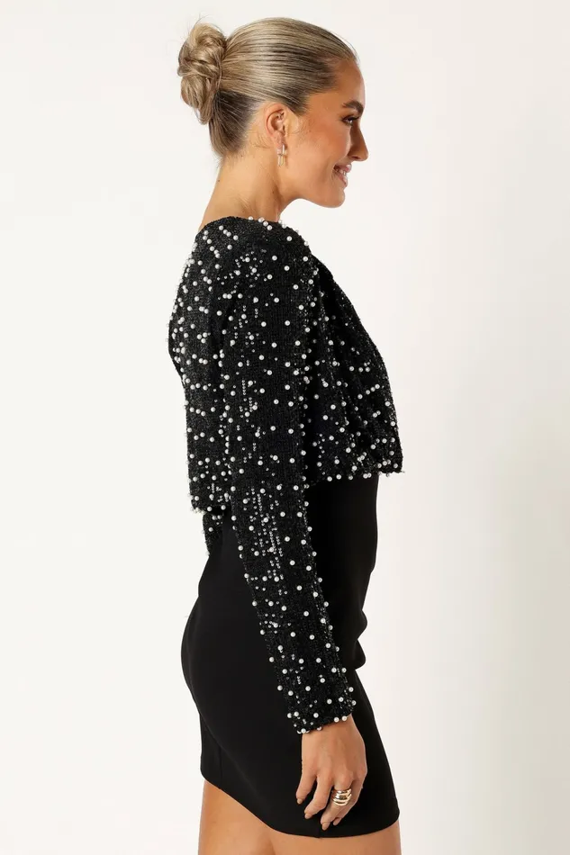 Jackets and Coats Monica All Over Pearl Crop Jacket Black Petal and Pup Women