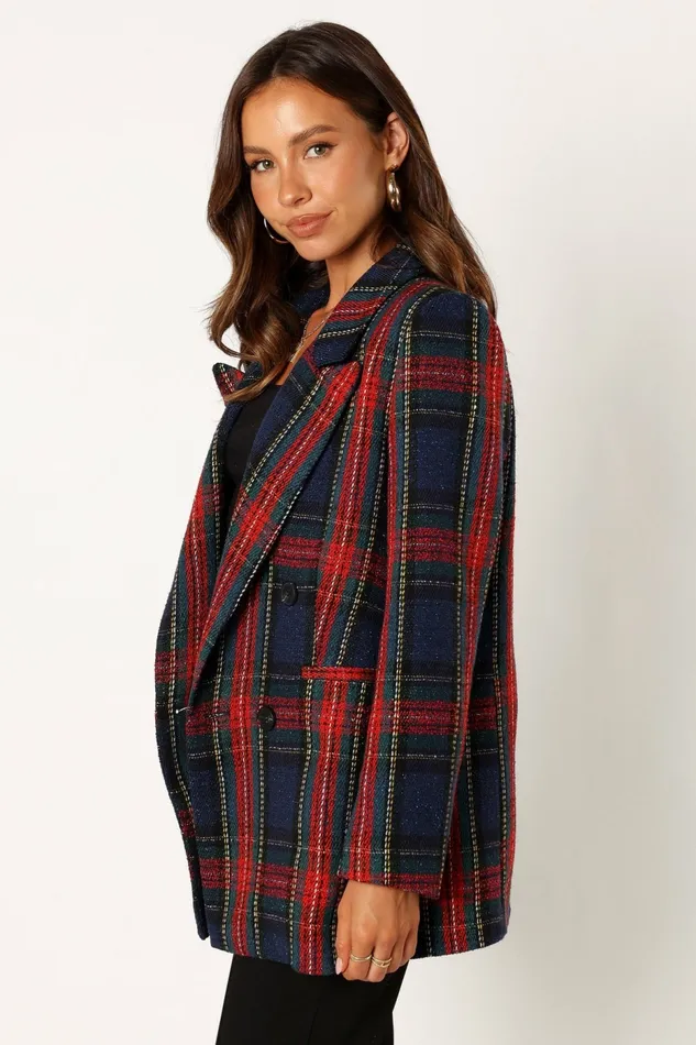 Jackets and Coats Vivienne Plaid Blazer RedNavy Multi 8211 Petal and Pup Women